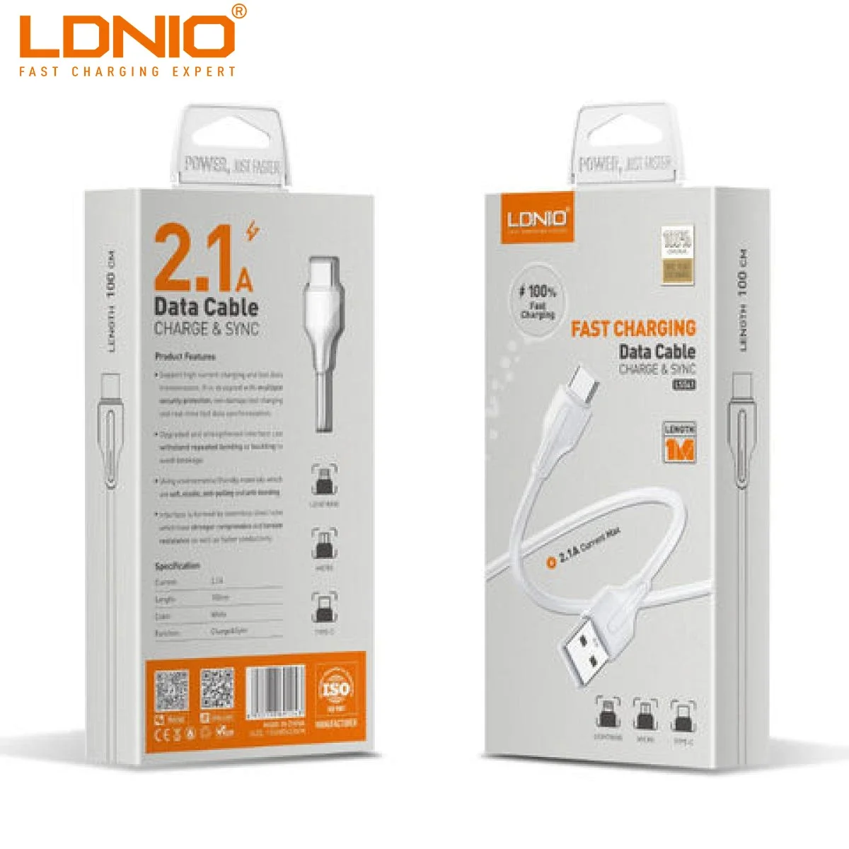 كابل بيانات USB LDNIO LS541 لهواتف Samsung بطول 100 سم