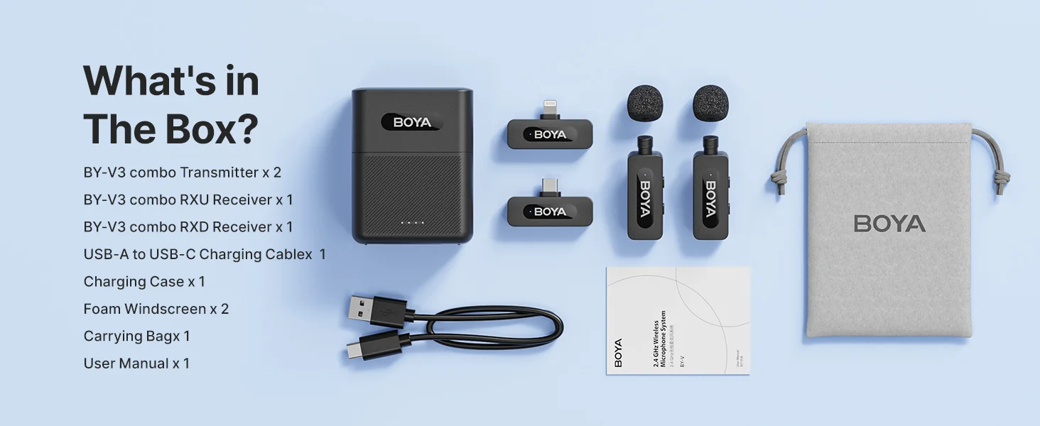 ميكروفون لافالير لاسلكي Boya BY-V3 Combo مع 2TX + 2RX ومدى 100 متر - Image 21
