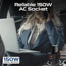 Promate Inverto-150W 4-in-1 Car Power Inverter with 150W AC Socket, Dual PD 30W USB-C & QC 18W USB-A - Black - Image 11