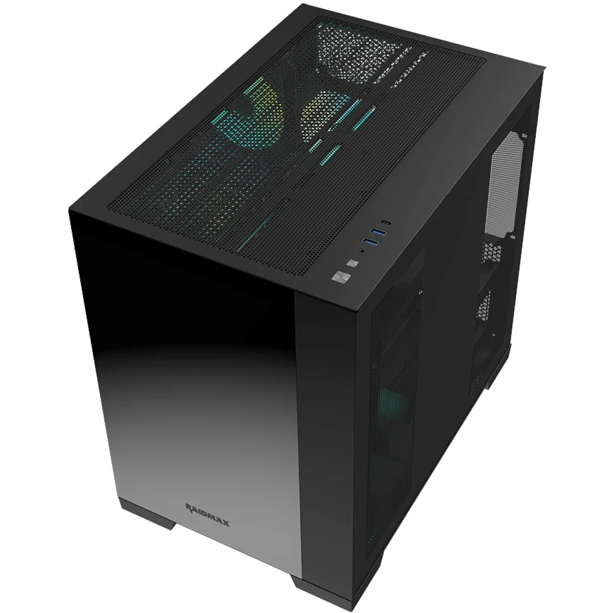 Raidmax Infinita Series i610CBF Chrome Dual Chamber ATX Mid-Tower Case with 4x 120mm ARGB Fans, USB-C, Tempered Glass - Black - Image 4