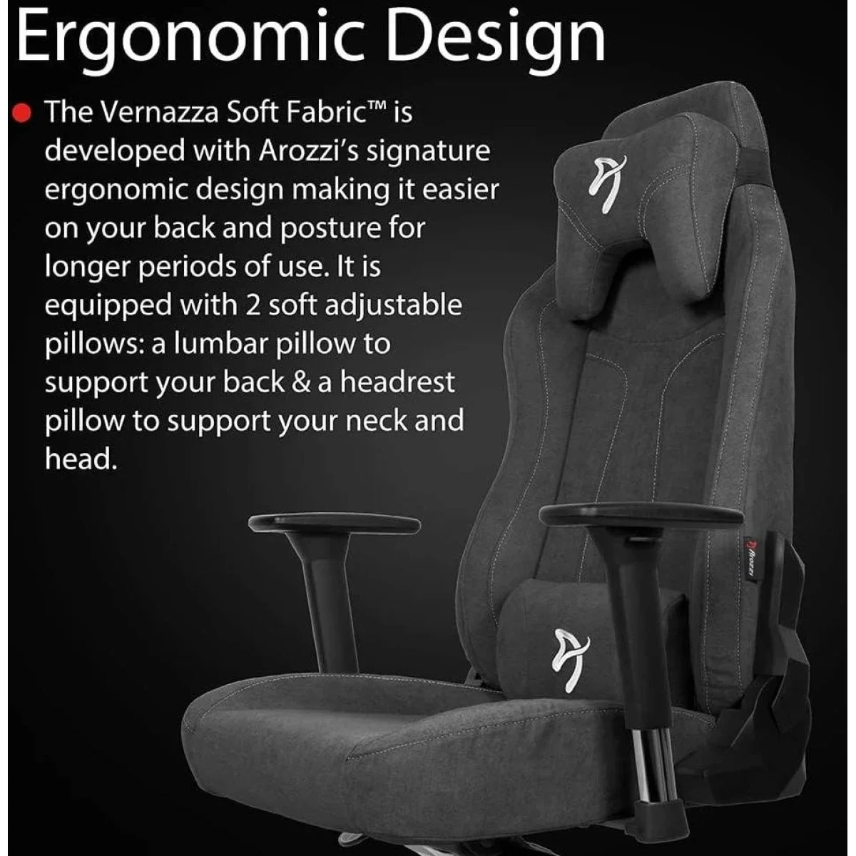 Arozzi Vernazza Soft Fabric Gaming Chair with 3D Armrests - Pure Black - Image 8