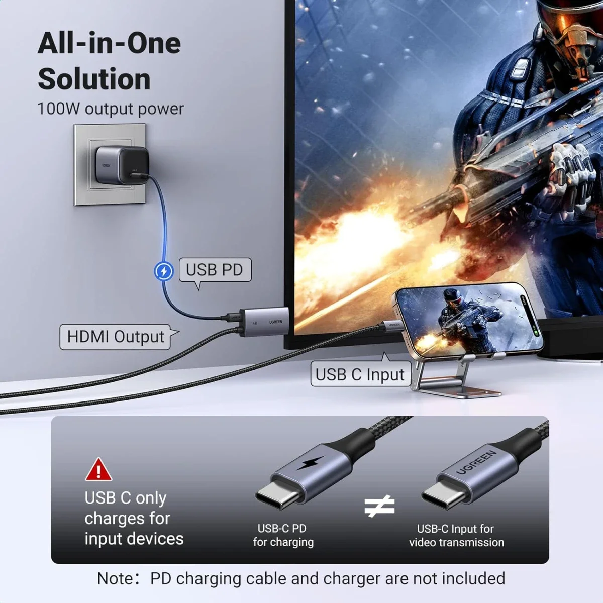 Ugreen USB-C to HDMI Cable with 100W PD Charging, 4K@60Hz, 2M - Image 6