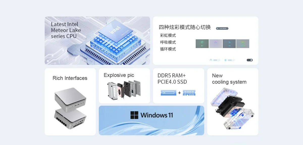 كمبيوتر صغير ACEMAGIC F3M (2025) Mini AI PC Barebone بمعالج Intel Core Ultra 7 155H لون Silver - Thumbnail 8