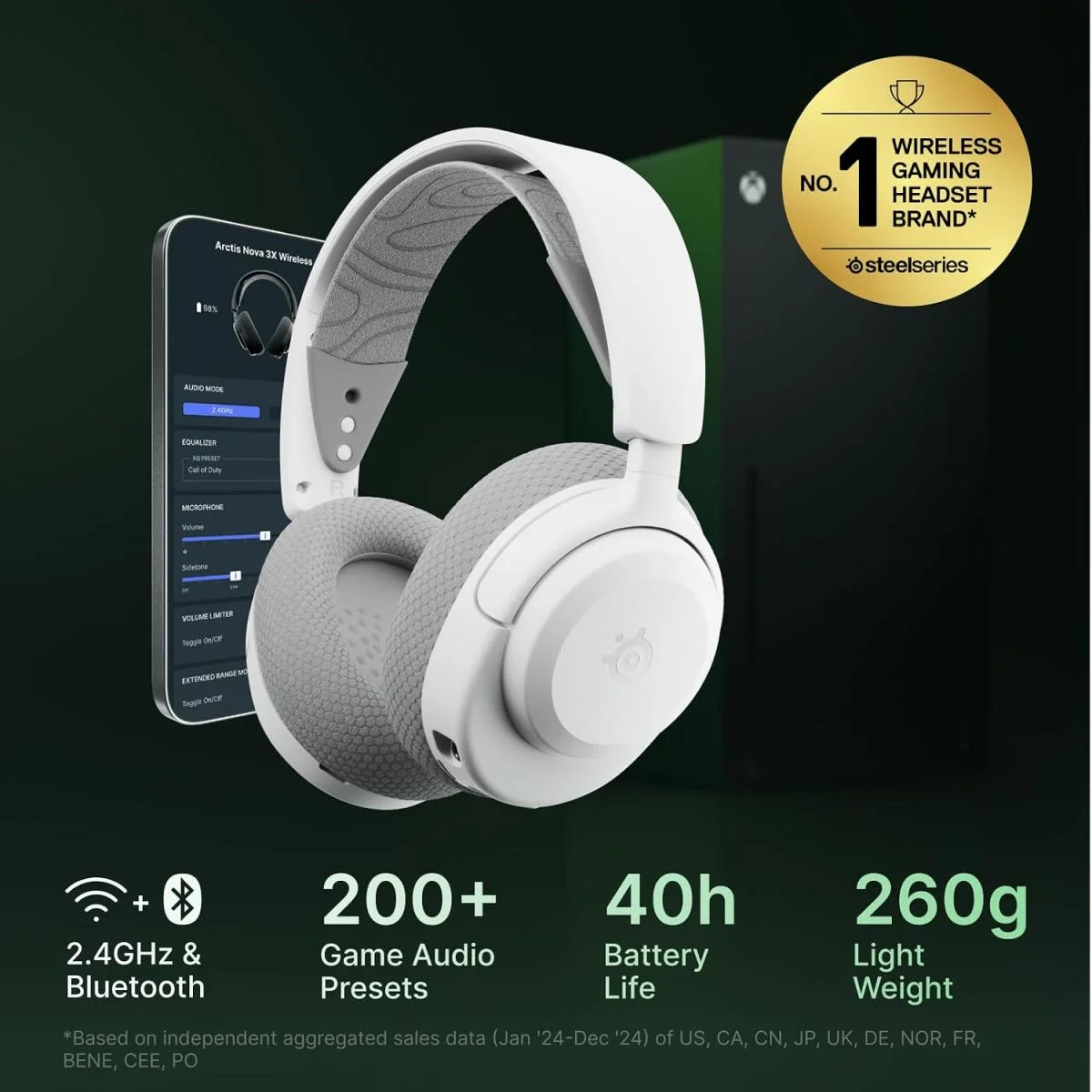 سماعة ألعاب SteelSeries Arctis Nova 3X Wireless لاسلكية بتقنية 2.4GHz وBluetooth وبطارية حتى 40 ساعة، أبيض - Thumbnail 4