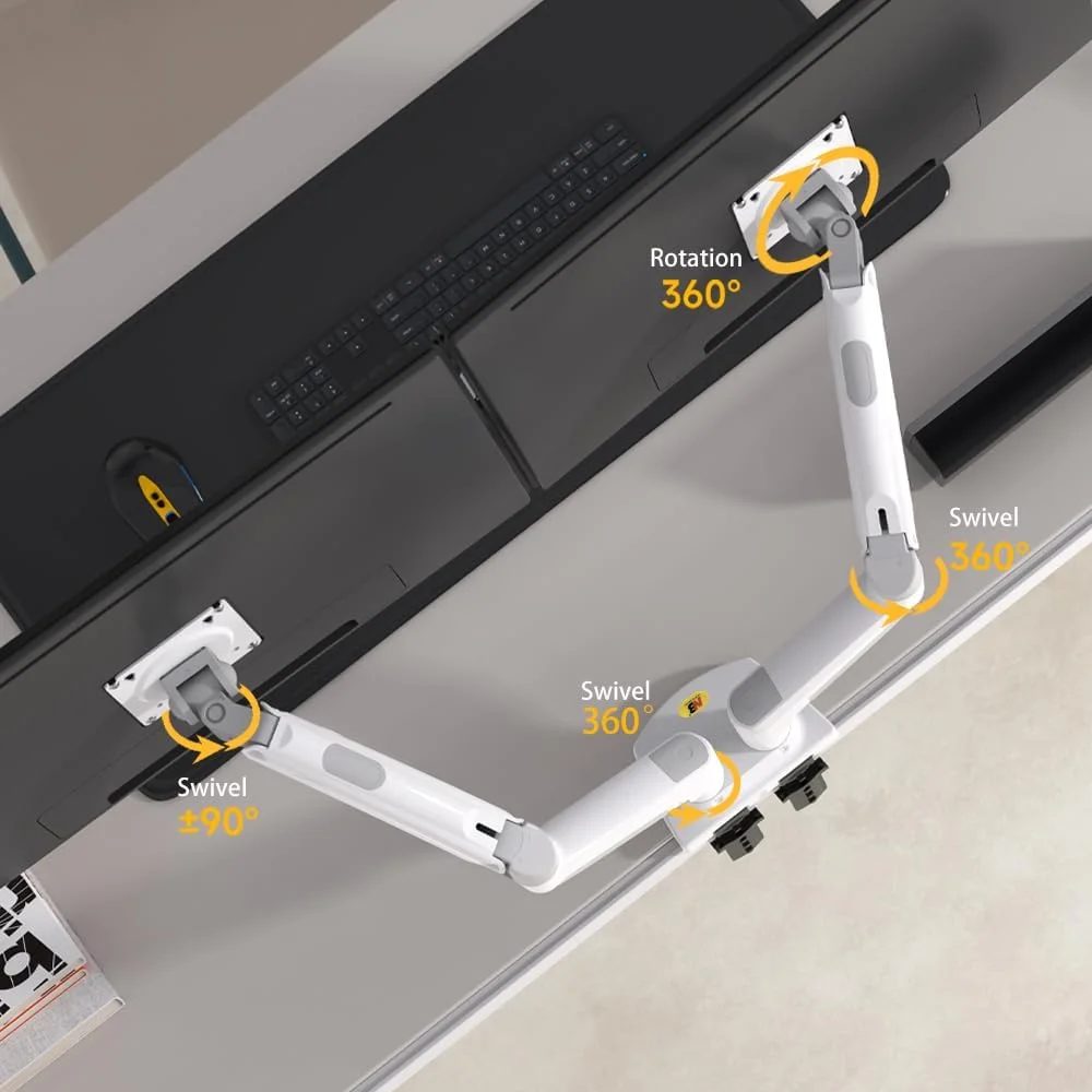North Bayou F160 Dual Monitor Arm with Gas Spring for 17–27 Inch Monitors, White - Image 4