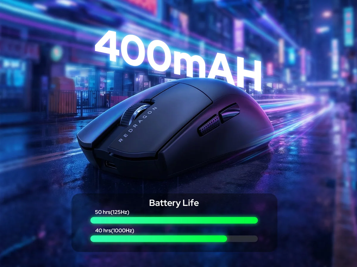 ماوس ألعاب Redragon K1NG M999 لاسلكي فائق الخفة ثلاثي الاتصال مع قاعدة شحن RGB، أسود، 45000 DPI - Thumbnail 12