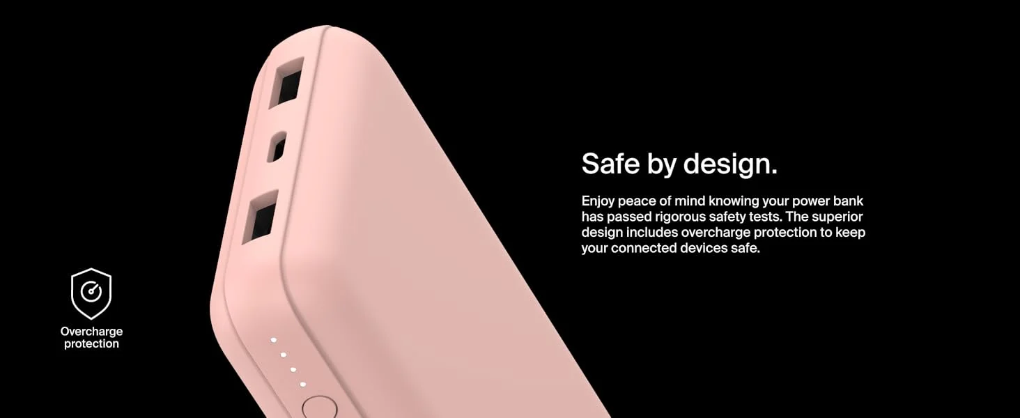 Belkin BoostCharge BPB012BTRG 20,000mAh 15W USB-C Power Bank with 2 USB-A Ports - Pink - Thumbnail 14