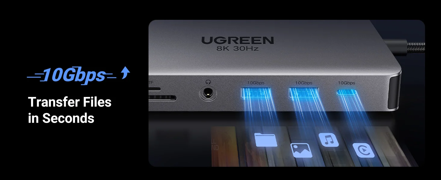 محطة إرساء لابتوب USB-C 11 في 1 من Ugreen مع HDMI مزدوج 4K@60Hz و8K@30Hz و10Gbps و100W PD - Image 12
