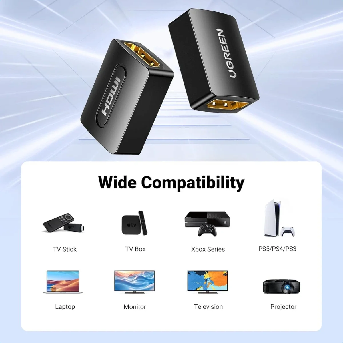 وصلة Ugreen HDMI 2.0 أنثى إلى أنثى، عبوة قطعتين، موسع 4K@60Hz - Thumbnail 5