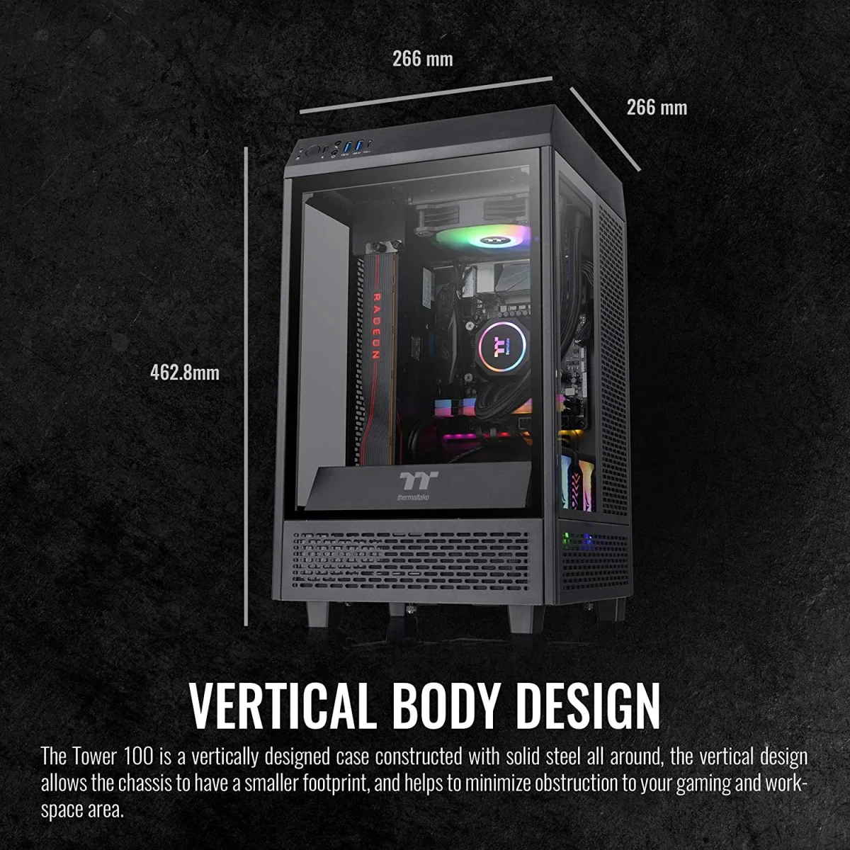 هيكل كمبيوتر Thermaltake The Tower 100 ميني تاور زجاج مقوى Mini-ITX باللون الأسود - Image 4