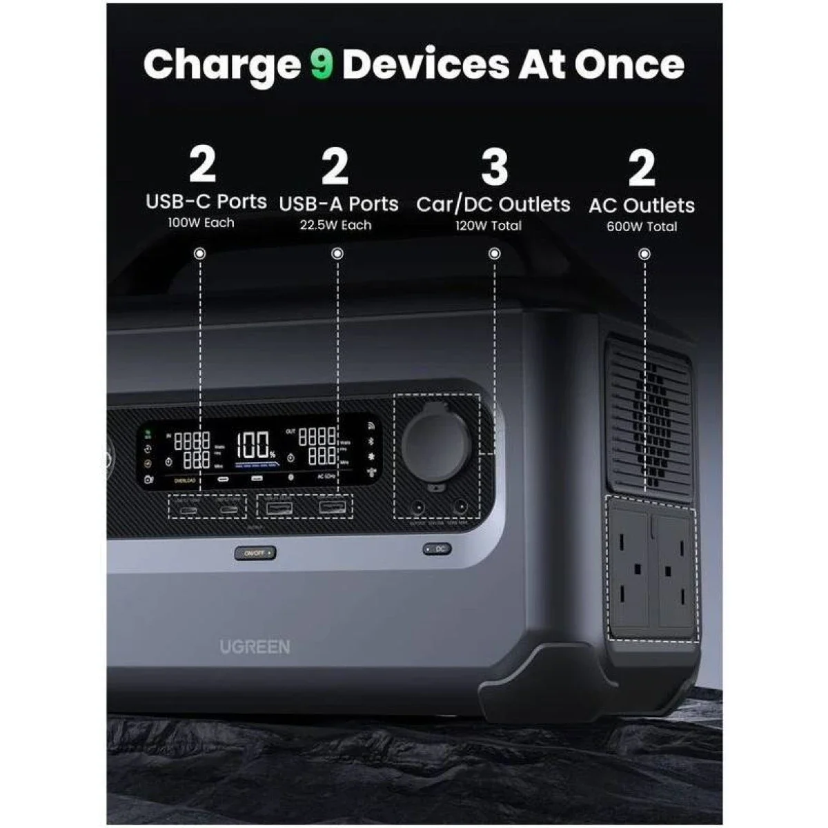 محطة طاقة محمولة Ugreen PowerRoam GS600 بسعة 680 واط ساعة وقدرة 600 واط - Thumbnail 2