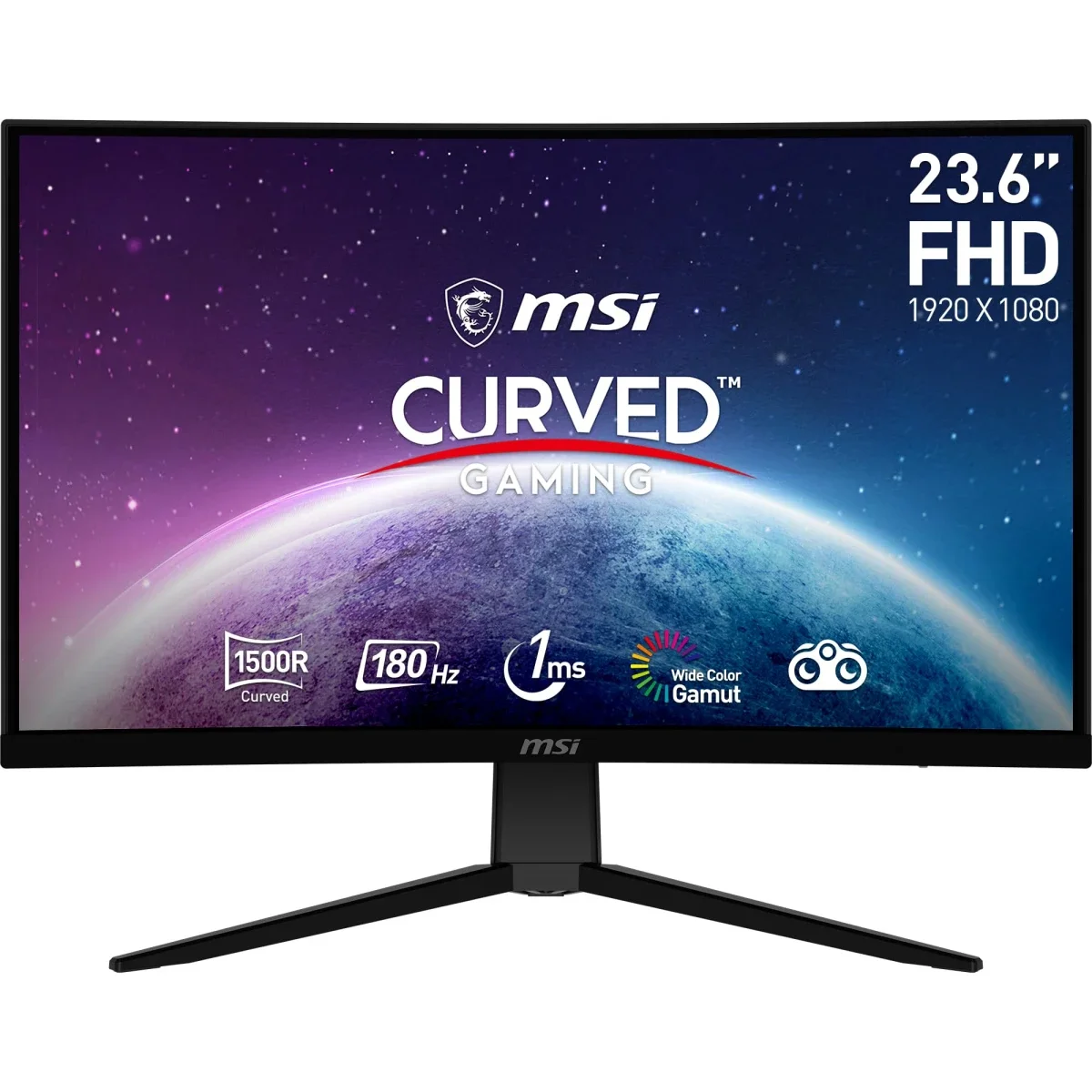 شاشة ألعاب MSI G2422C منحنية 24 إنش Full HD بتردد 180 هرتز وزمن استجابة 1 مللي ثانية، أسود