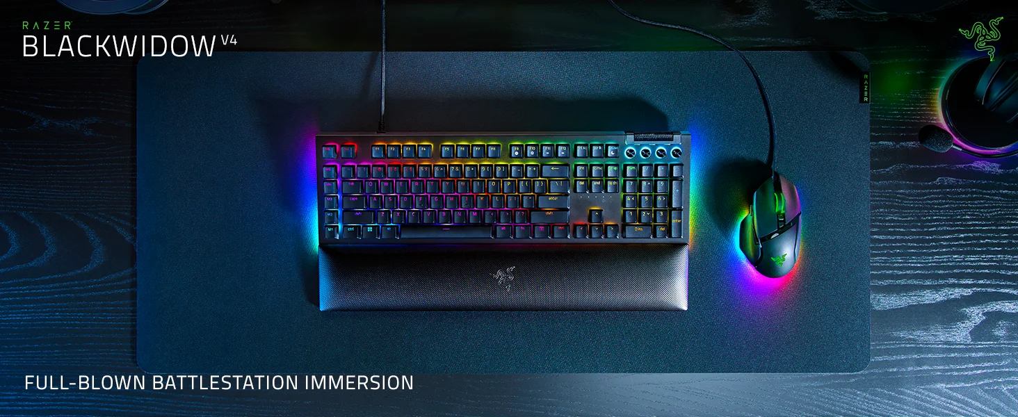 كيبورد ألعاب Razer BlackWidow V4 ميكانيكي بسويتشات خضراء - أسود - Thumbnail 8