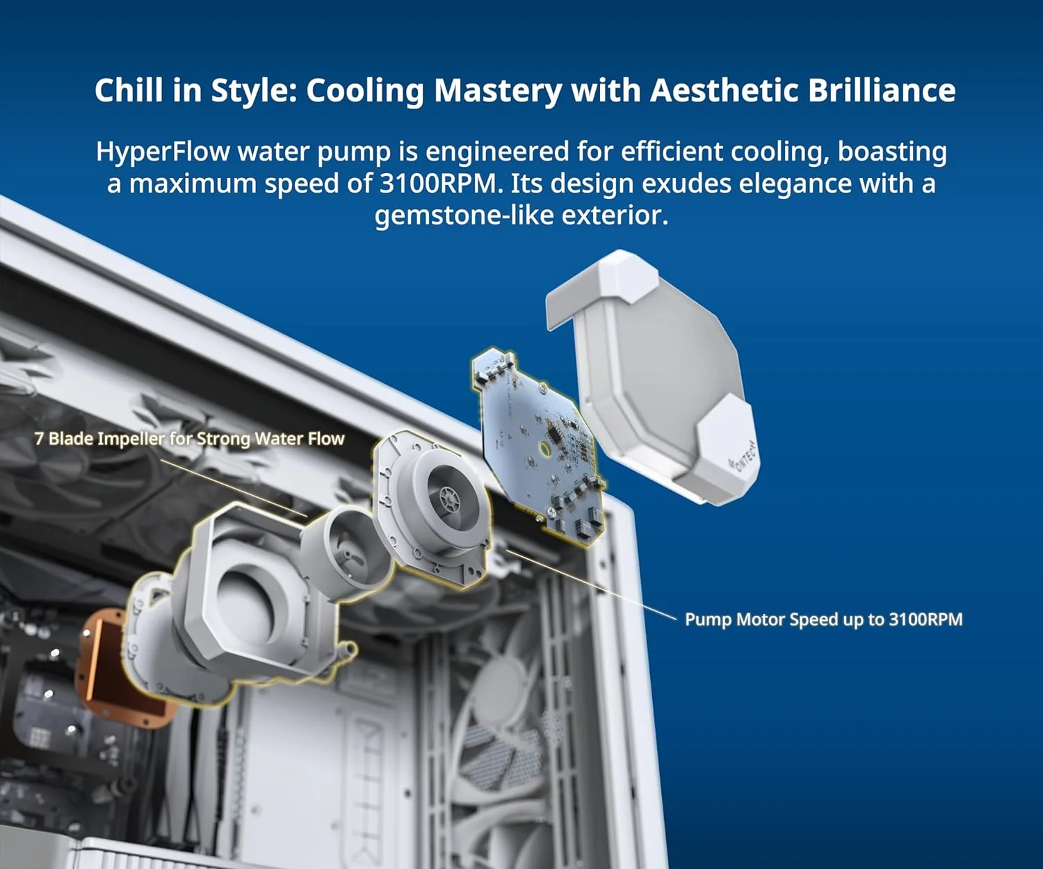 مبرد معالج مائي Montech HyperFlow ARGB 240 بمضخة 3100 دورة/دقيقة، متوافق مع Intel وAMD – أبيض - Image 5