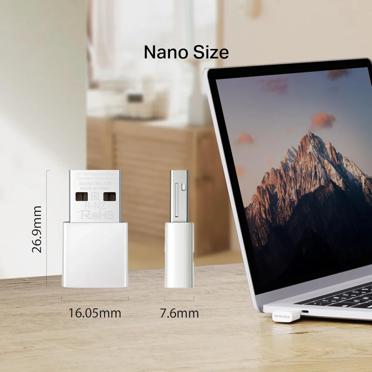 محول واي فاي USB نانو مزدوج النطاق MERCUSYS MA30N بسرعة AC1300 مع WPA3 لنظام Windows 11/10 - Image 4