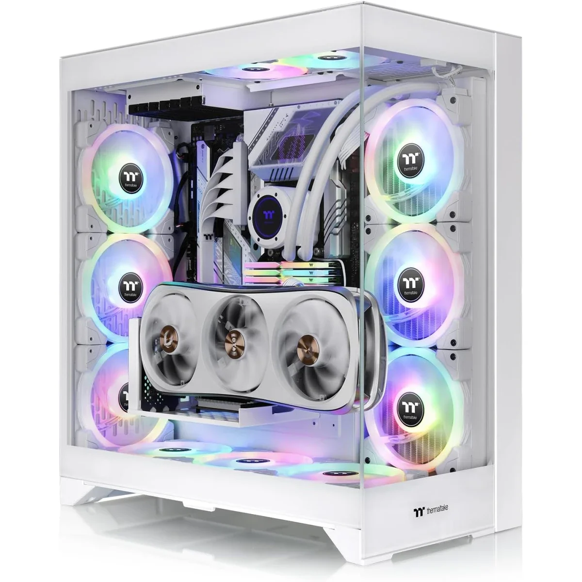 هيكل كمبيوتر Thermaltake CTE E600 MX E-ATX ميد تاور مع حامل بطاقه رسوميه عائم ثلاثي اتجاهات وكابل PCIe 4.0 بطول 400 مم - ابيض