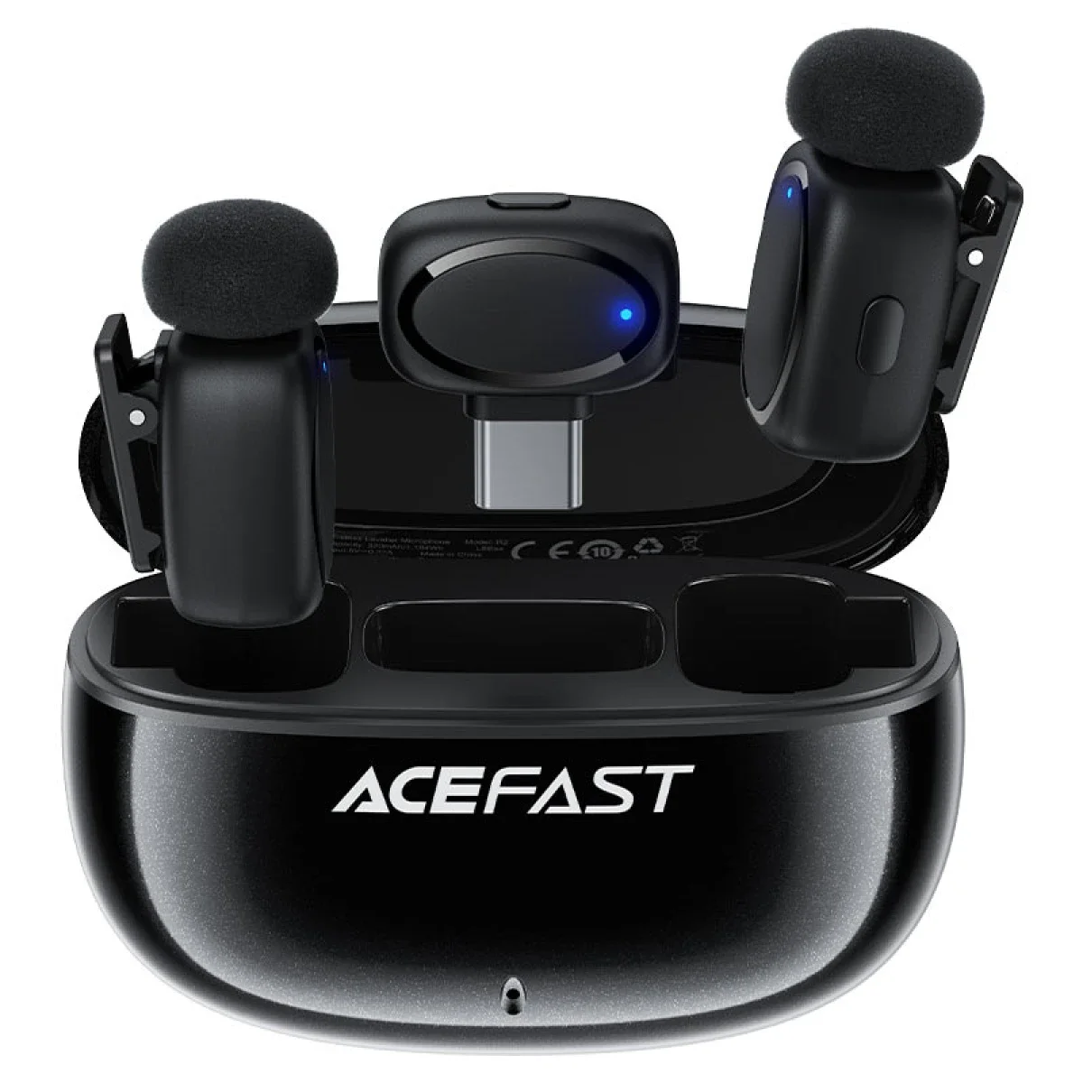 ACEFAST R2 Wireless Dual Lavalier Microphone with USB-C for iPhone & Android - Black