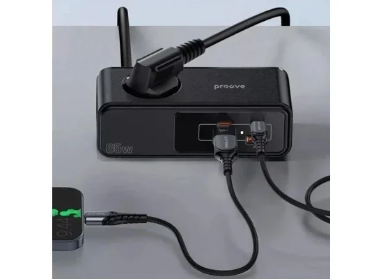 مشترك كهربائي Proove Homester Pro بقدرة 65 واط مع 3 مقابس AC ومنفذي USB-C ومنفذي USB-A وكابل 1.5 متر - أسود - Image 4