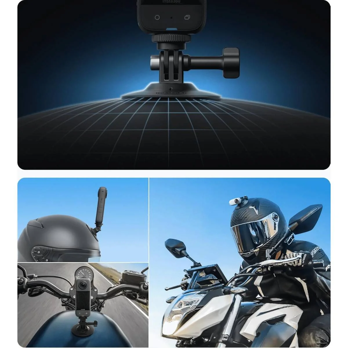 طقم تثبيت كاميرا للدراجات النارية Insta360 Motorcycle Bundle (New Version) بمشبك مقود قوي وحوامل خوذة مرنة لكاميرات X6/X5/X4/X3/Ace Pro 2 وGoPro Hero 12/11/10 وDJI Osmo Action – أسود - Thumbnail 6