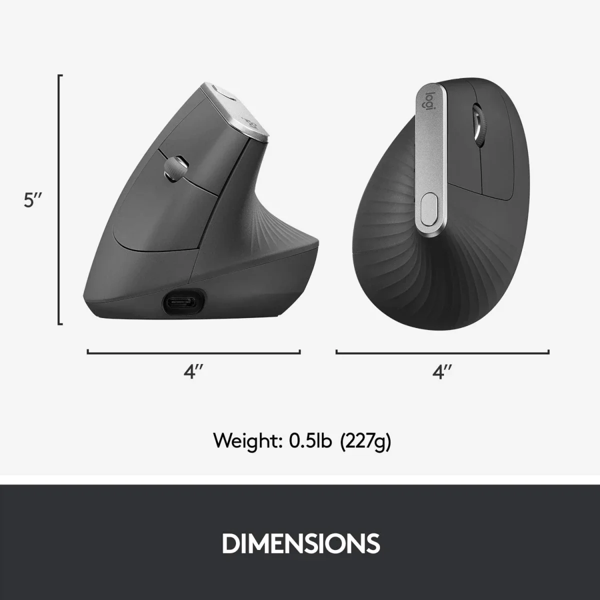 Logitech MX Vertical Wireless Ergonomic Mouse, Graphite - Thumbnail 8