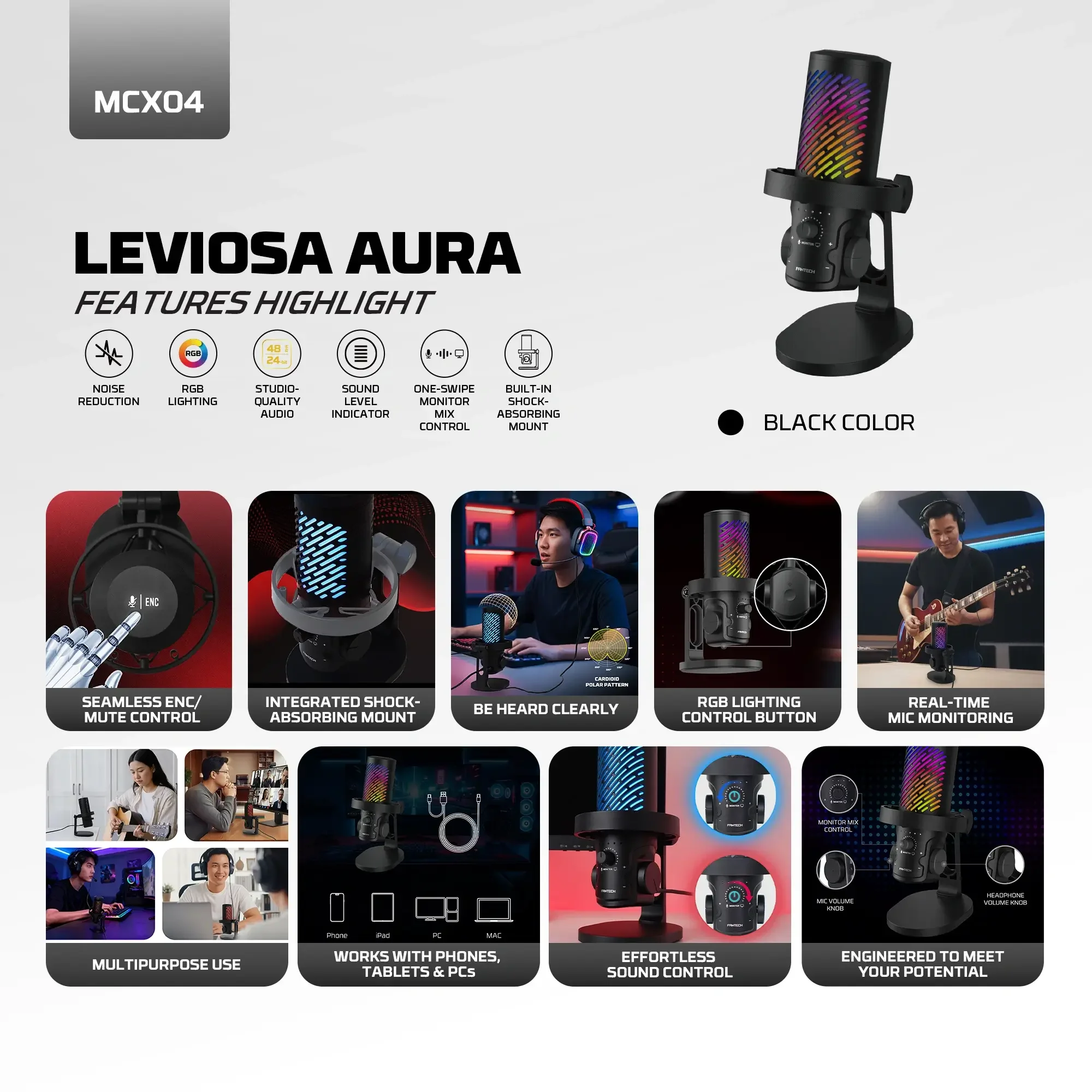Fantech MCX04 LEVIOSA AURA USB Condenser Microphone - Thumbnail 5