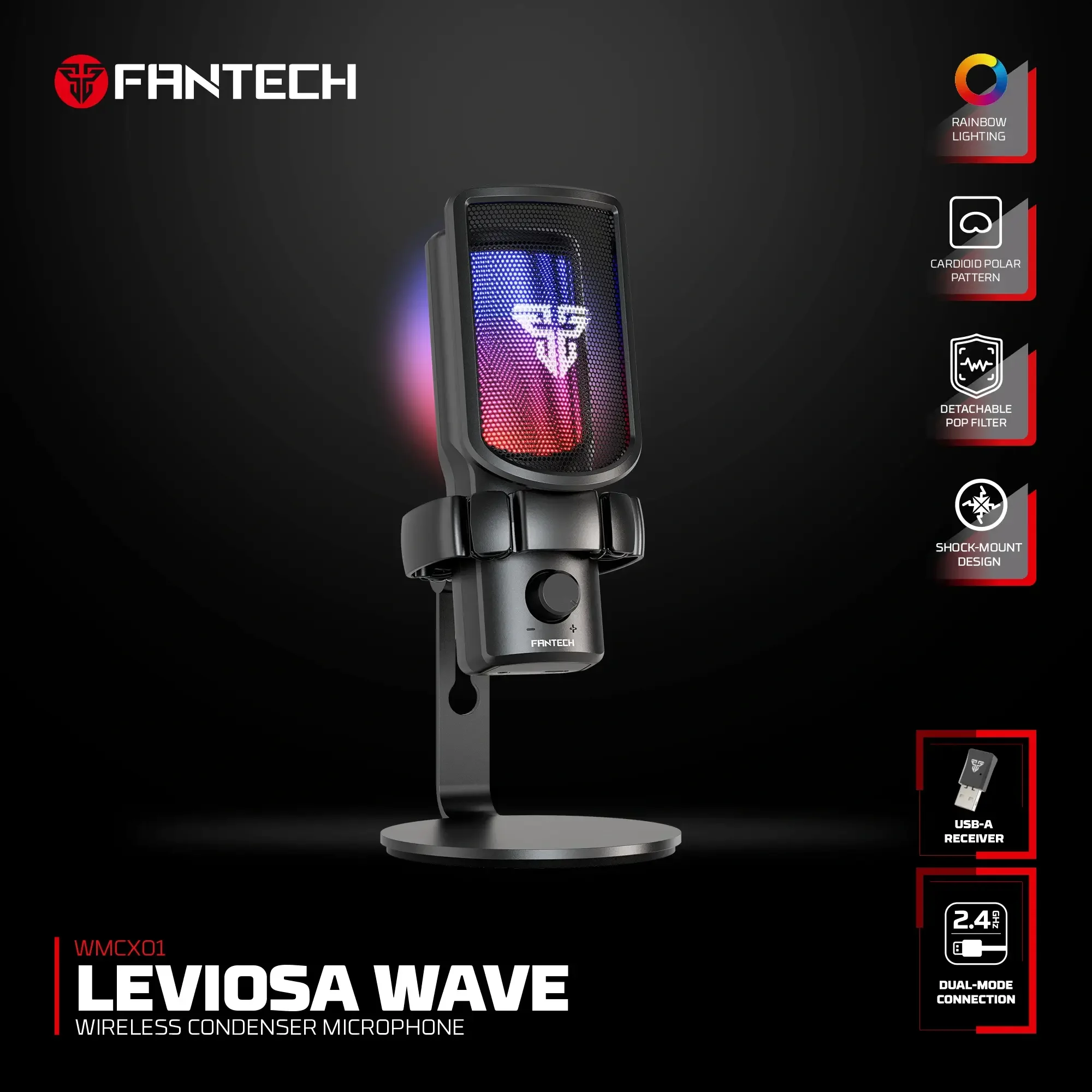 Fantech LEVIOSA WAVE WMCX01 Wireless Condenser Microphone Black - Image 3