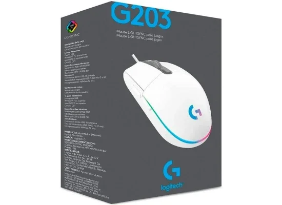 ماوس ألعاب Logitech G203 سلكي بدقة 8,000 DPI وإضاءة LIGHTSYNC RGB، أبيض - Image 11