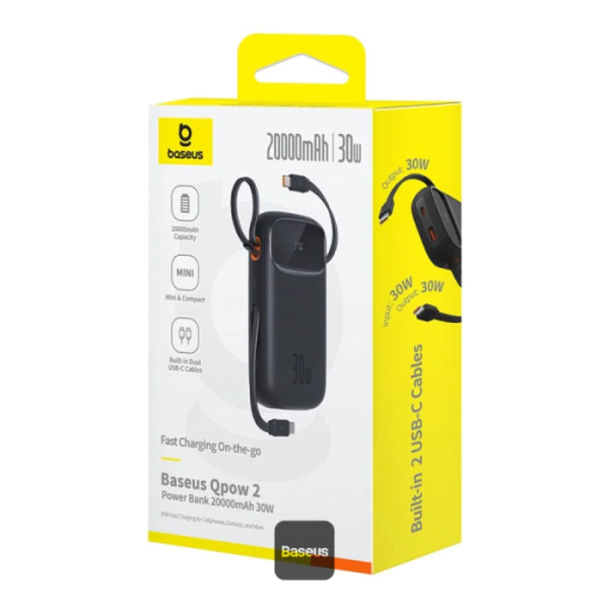 Baseus QPow2 20000mAh 30W Fast Charge Power Bank with Built-in Dual Type-C Cable - Black - Thumbnail 9