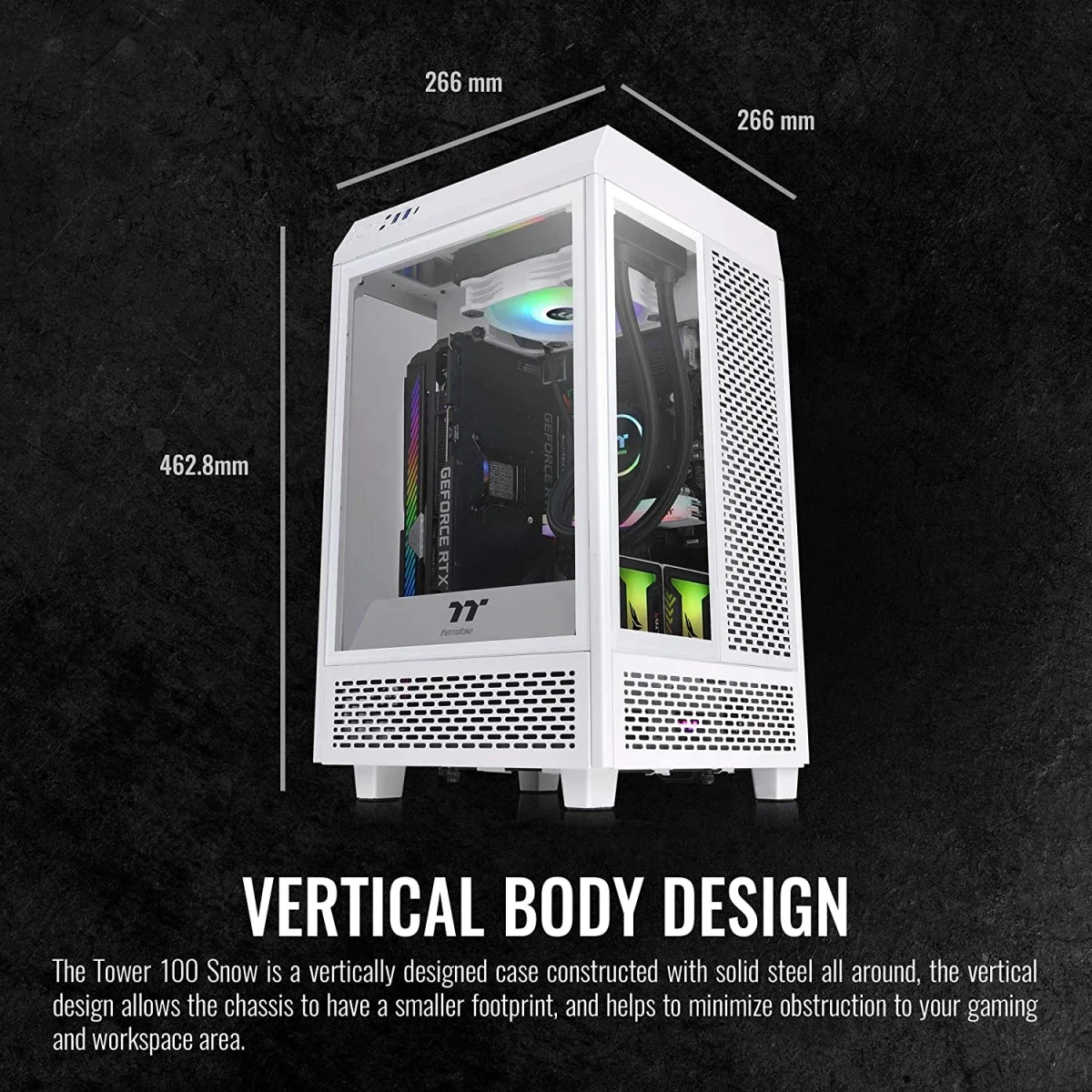 هيكل كمبيوتر Thermaltake The Tower 100 ميني تاور زجاج مقسى Mini-ITX باللون الأبيض - Image 4