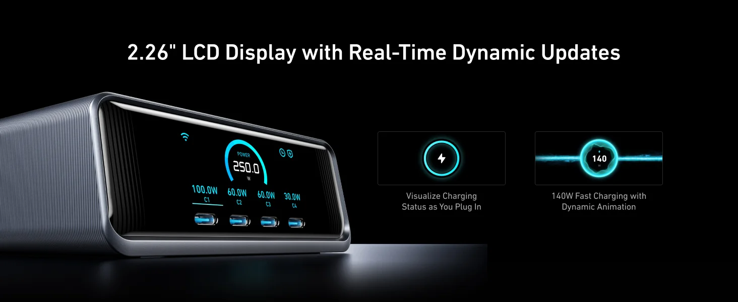 محطة شحن مكتبية Anker Prime بقدرة 250 واط GaN، 6 منافذ، شاشة LCD، فضي - Thumbnail 13