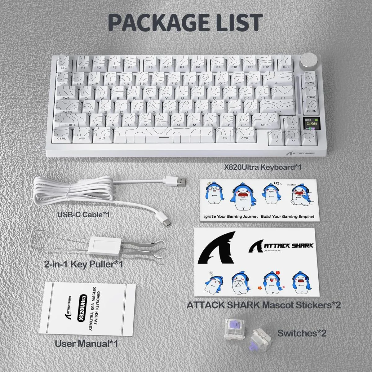 لوحة مفاتيح ألعاب ميكانيكية ATTACK SHARK X820 Ultra لاسلكية 75% لون White Contour - Image 2
