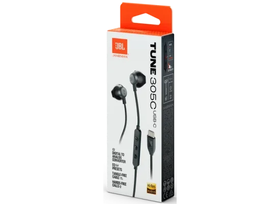 JBL Tune 305C USB-C Wired Hi-Res Earbuds with Mic, Black - Thumbnail 8