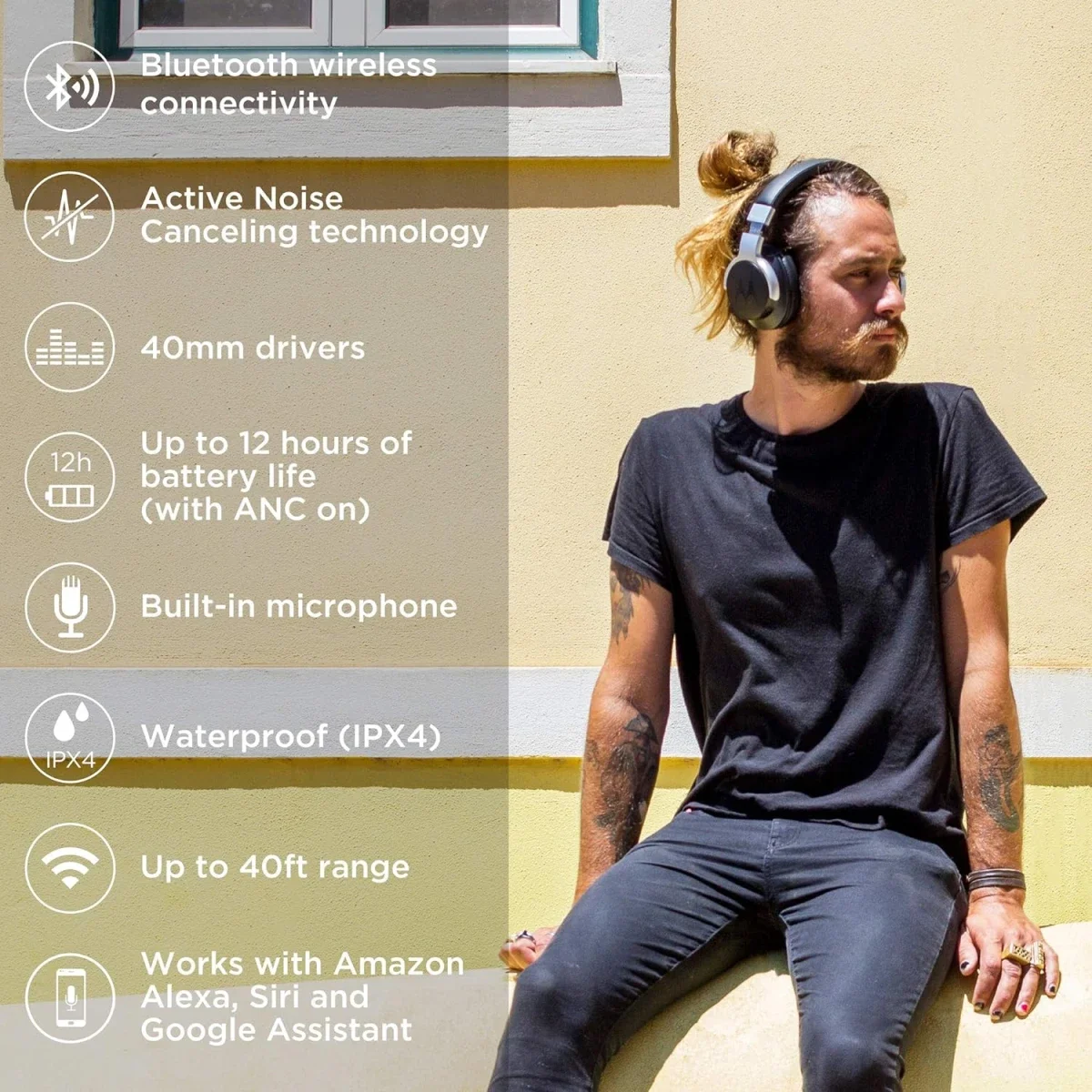سماعات رأس Motorola Escape 500 بلوتوث بإلغاء الضوضاء النشط وميكروفون وبطارية 12 ساعة - Thumbnail 2