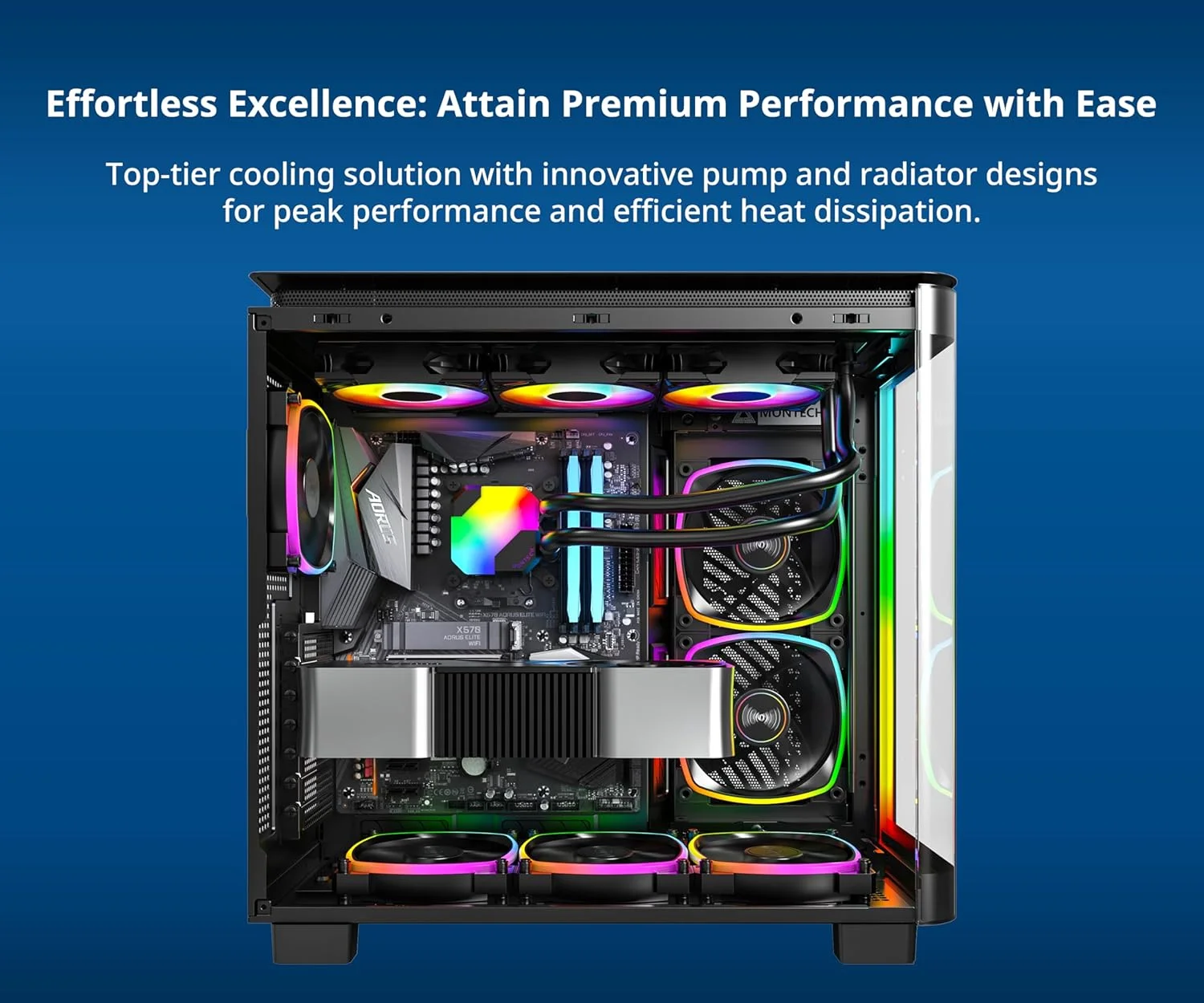 مبرد معالج مائي Montech HyperFlow ARGB 360 بمضخة 3100 دورة/دقيقة متوافق مع Intel وAMD – أسود - Image 4