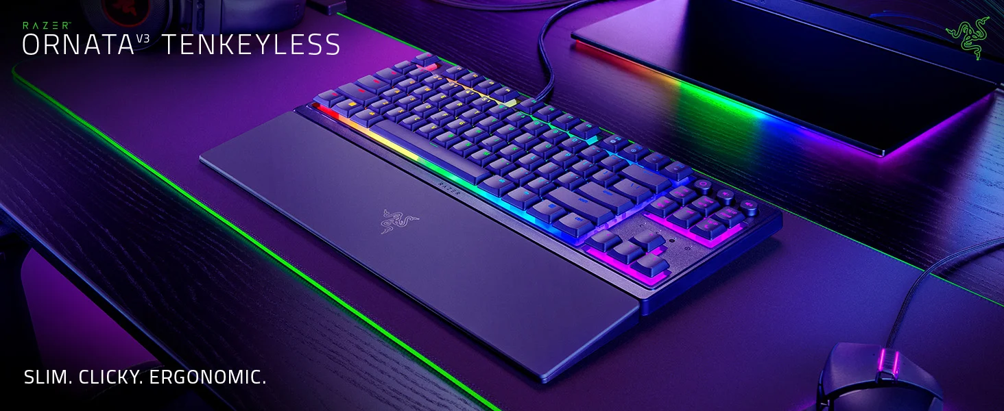 كيبورد ألعاب Razer Ornata V3 TKL منخفض الارتفاع بمفاتيح Mecha-Membrane وإضاءة RGB - Thumbnail 8