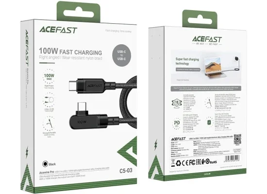 كابل ACEFAST C5-03 من USB-C إلى USB-C للشحن ونقل البيانات بزاوية قائمة 100 واط 2 متر - أسود - Image 8