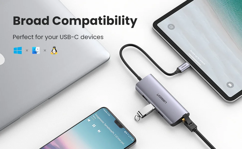 موزع Ugreen USB-C مع 3 منافذ USB 3.0 ومحول جيجابت إيثرنت - Thumbnail 10