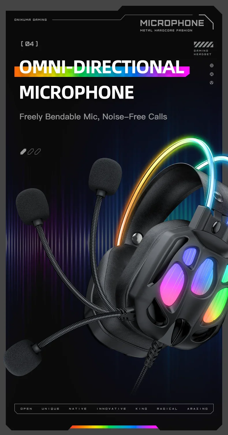 ONIKUMA X89 Gaming Headset with 3.5mm Jack, Surround Sound and RGB Lighting - Black - Thumbnail 14