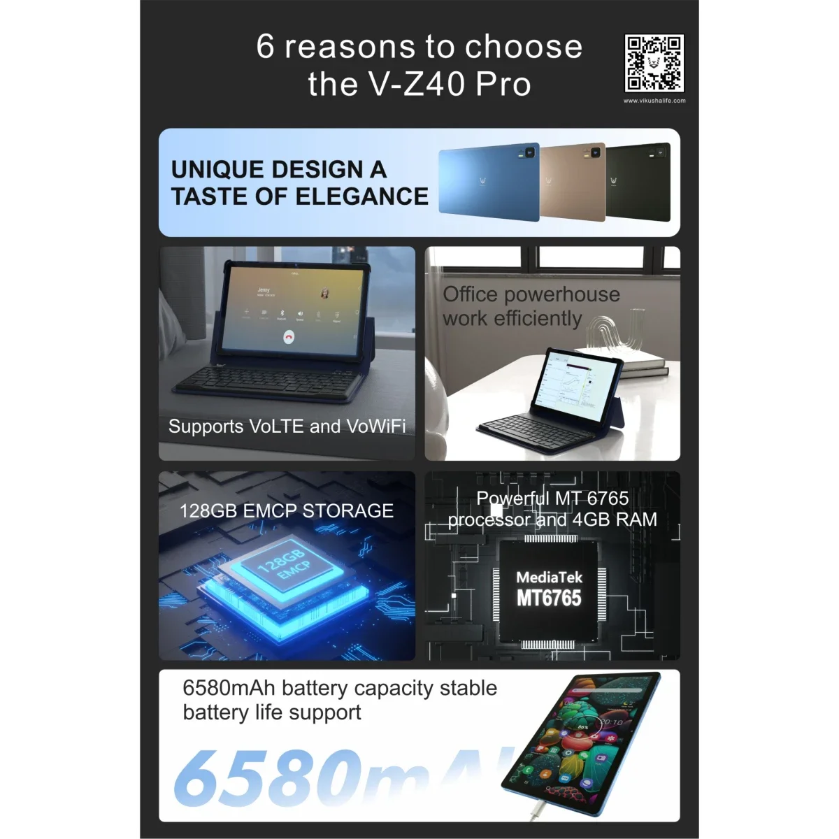 جهاز لوحي VIKUSHA V-Z40 Pro 4G بشاشة IPS مقاس 10.1 إنش، رام 4GB، سعة 128GB - Thumbnail 6