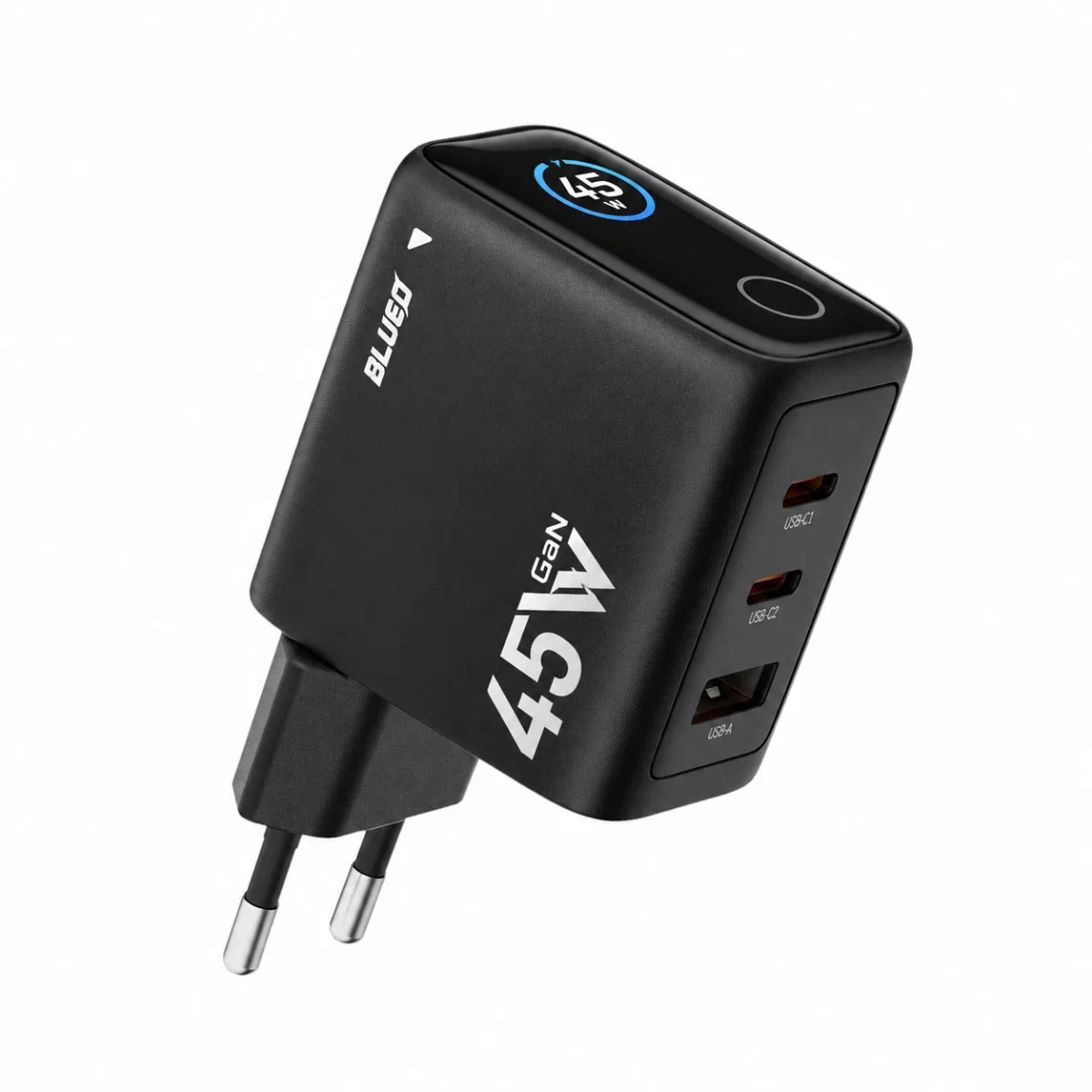 شاحن جداري BLUEO LC013 Mr. Gorilla بقدرة 45 واط بتقنية GaN وشاشة ذكية - أسود - Image 3