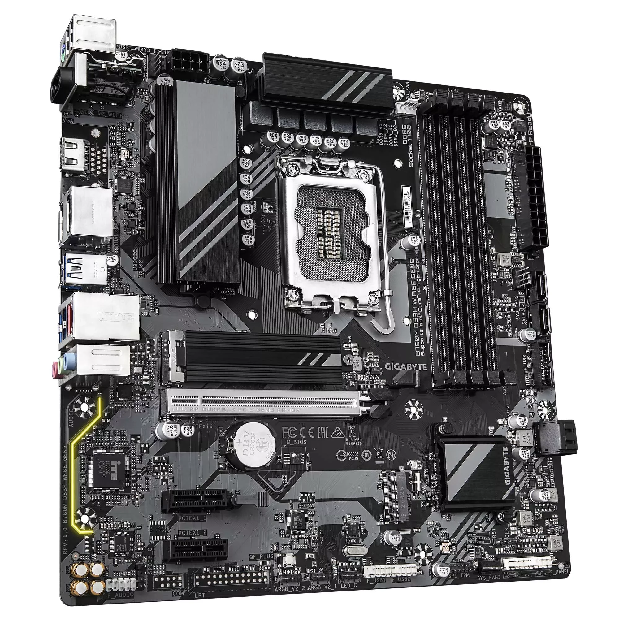 لوحة أم GIGABYTE UD DDR5 بمقبس LGA 1700 لمعالجات Intel الجيل 14/13/12 B760M DS3H WIFI6E GEN5 - Thumbnail 4