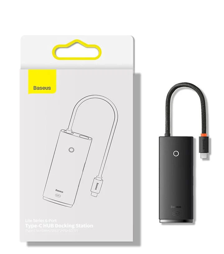 محطة إرساء وموزع Type-C Baseus Lite Series 6 منافذ HDMI وUSB 3.0 وPD وSD/TF باللون الأسود - Image 32