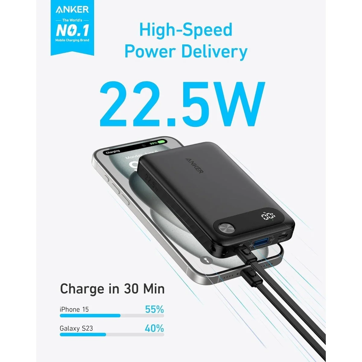 باور بانك Anker PowerCore بسعة 10000mAh وقدرة 22.5W مع كابل USB-C بحبل تعليق - أسود - Image 5