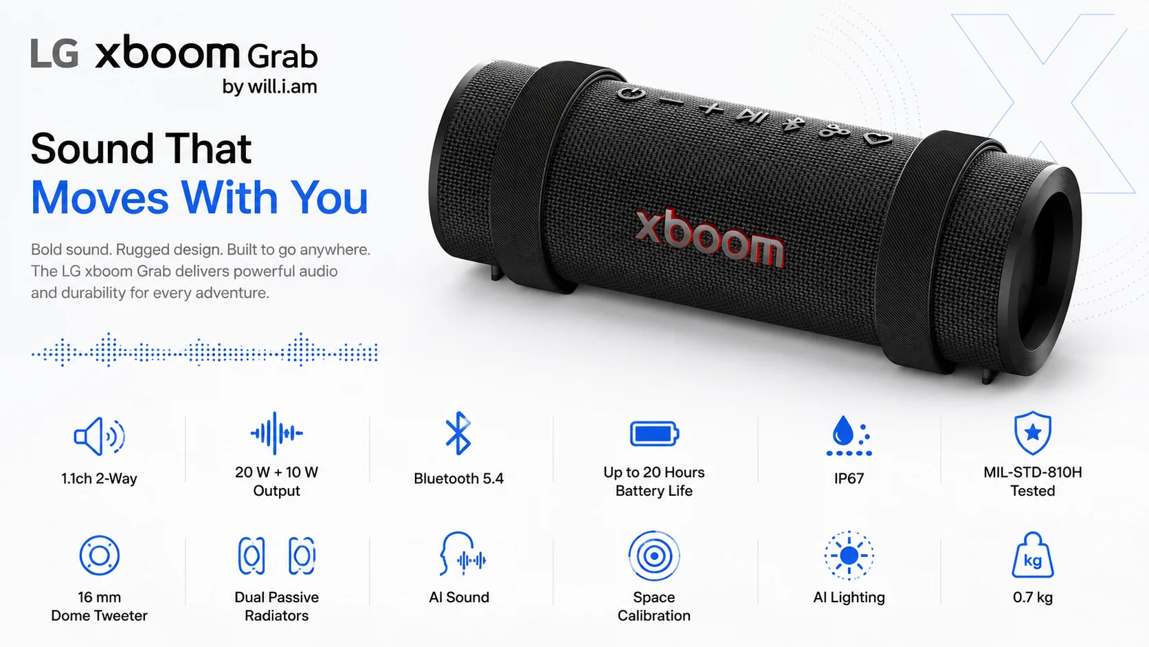 LG xboom Grab by will.i.am Portable Bluetooth Speaker with 30W Output - Thumbnail 13