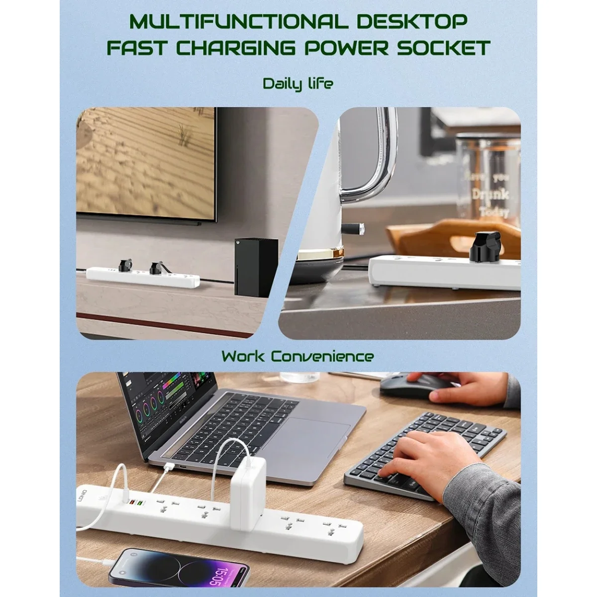 مشترك كهرباء LDNIO SC5319 مع 5 منافذ AC و3 منافذ USB وكابل 2 متر - Thumbnail 3