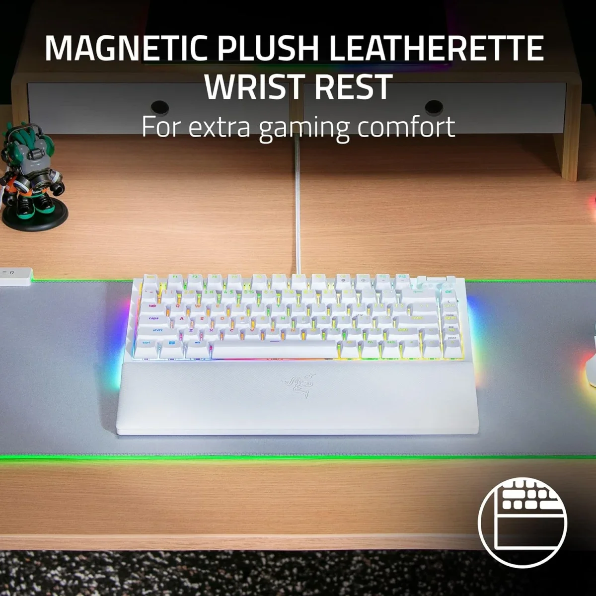 Razer BlackWidow V4 75% Hot-Swappable Mechanical Gaming Keyboard with Orange Tactile Switches - White - Thumbnail 7