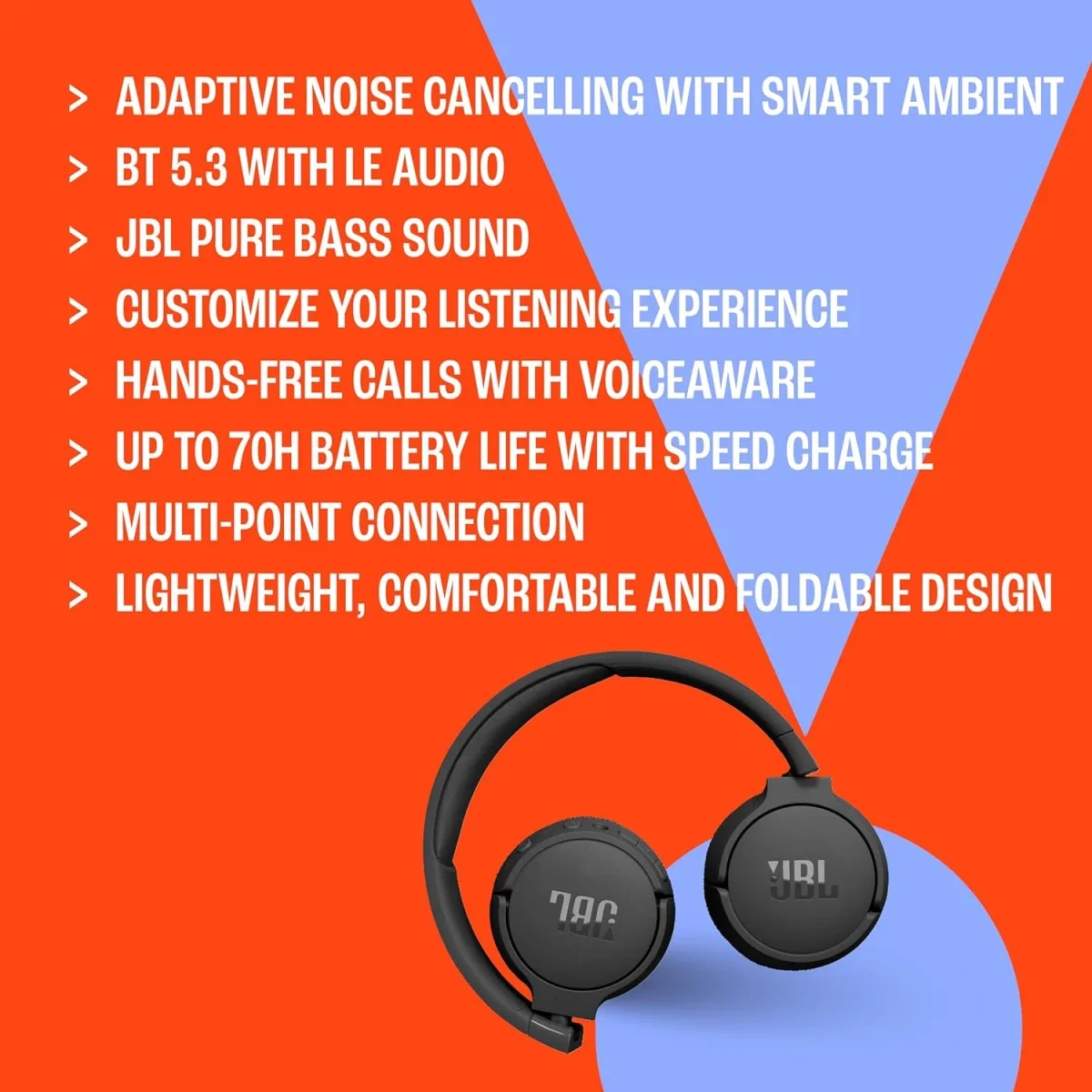 سماعات رأس لاسلكية JBL Tune 670NC فوق الأذن مع إلغاء الضوضاء التكيفي، أزرق - Thumbnail 4