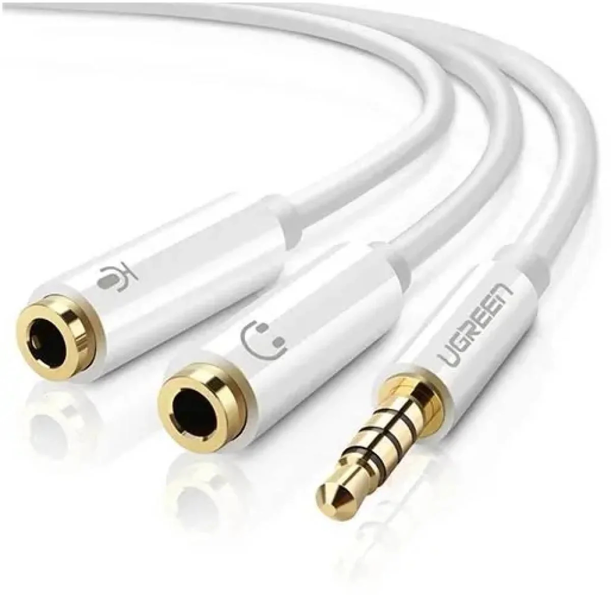 Ugreen 10789 20cm 3.5mm 4-Pole Male to Dual 3.5mm Female Headset Adapter Cable, White