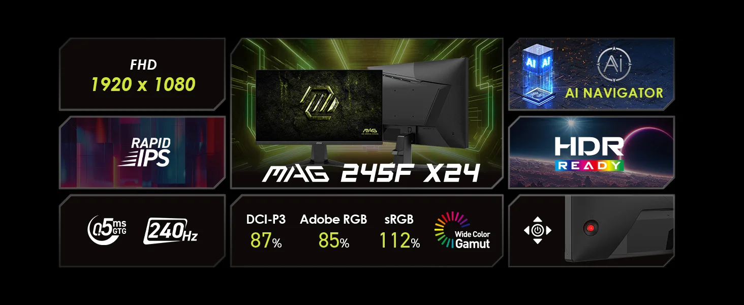 شاشة ألعاب MSI 24 إنش Rapid IPS بدقة FHD ومعدل 240 هرتز وزمن استجابة 0.5 مللي ثانية MAG 245F X24 - Thumbnail 9