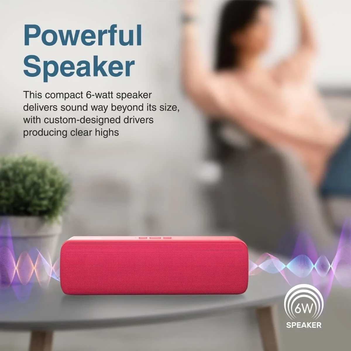 سماعة Promate Capsule-2 بلوتوث محمولة 6 واط Bluetooth 5.0 أحمر - Thumbnail 3